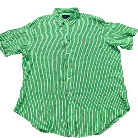 Ralph Lauren 100% Linen Shirt Mens 2XL Green Button Down Preppy - Picture 1 of 9